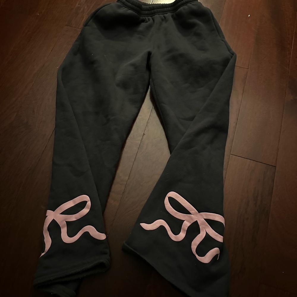 Edikted Dark Grey Joggers with Pink Bow Details